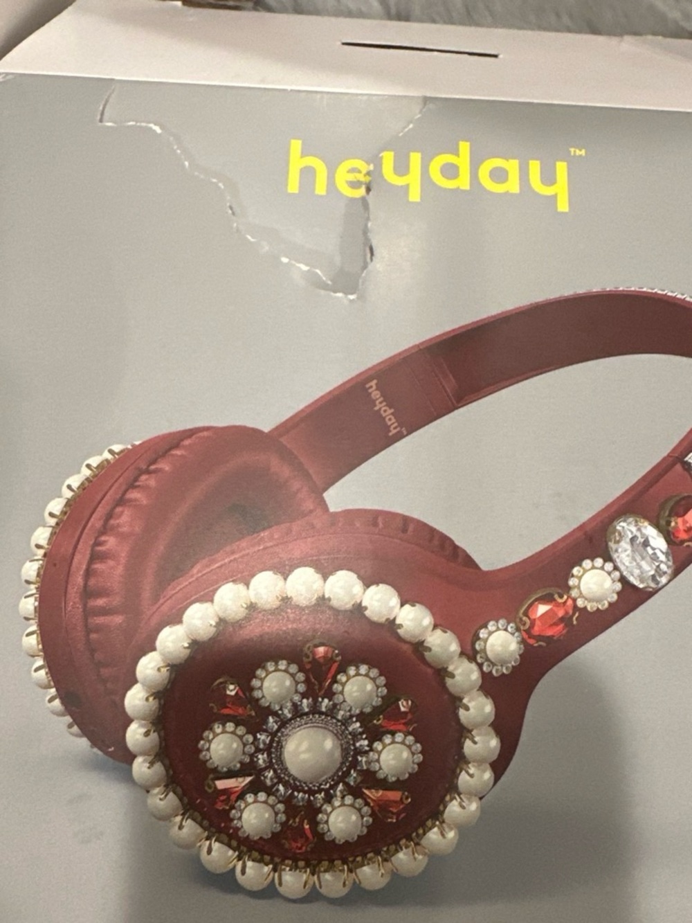 heyday Red Jeweled Over-Ear Headphones with Pearl Accents